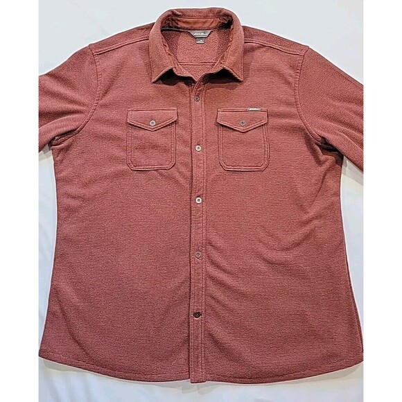 Eddie Bauer Men’s Chutes Microfleece Shirt Rust Red Stripe Button Front Size 2XL - Picture 2 of 13